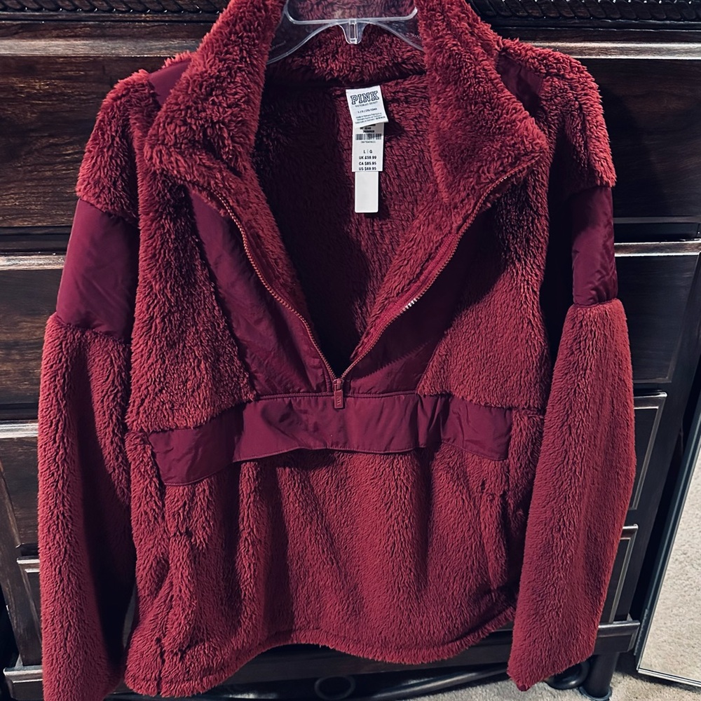 PINK Victoria's Secret Burgundy Teddy Jacket
